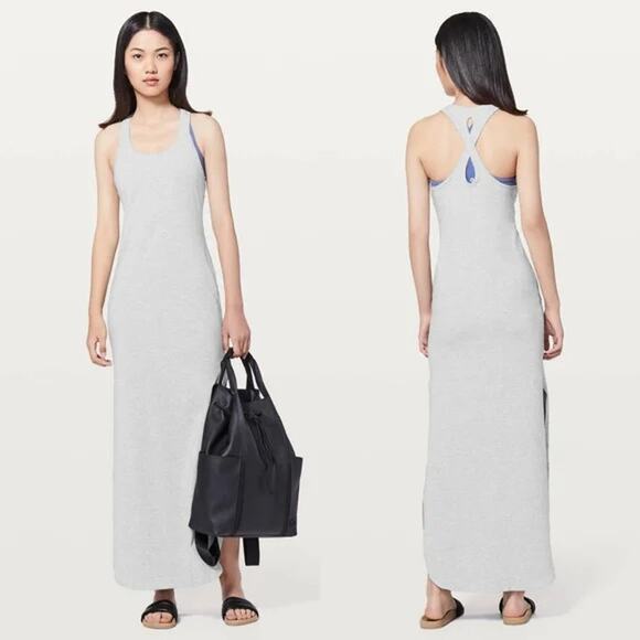 LULULEMON Restore and Revitalized Dress Heathered Gray Cotton Maxi Size 8 - Picture 1 of 8